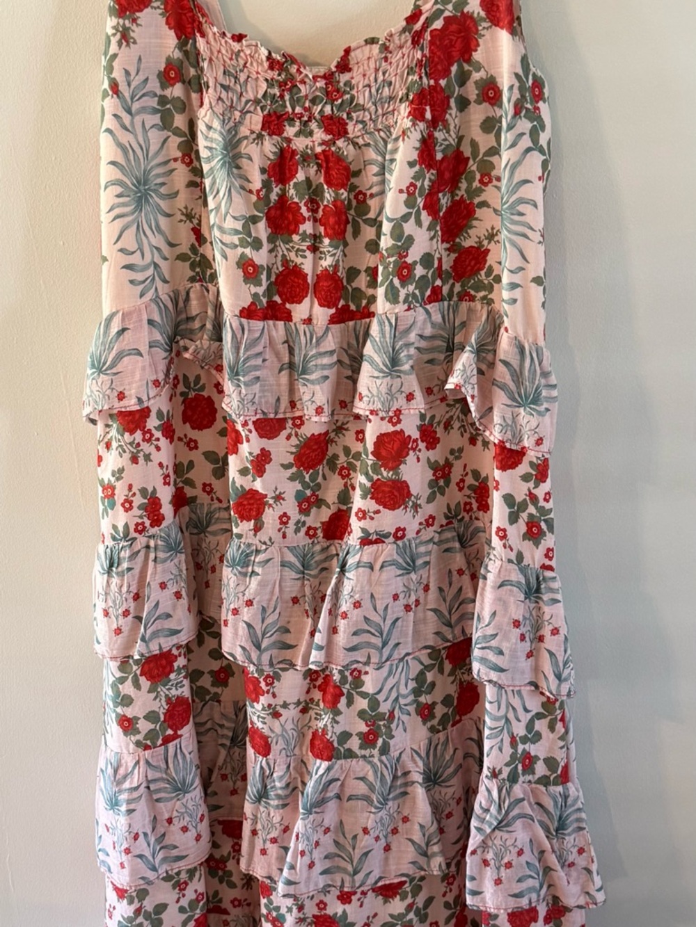 Anthropologie Pink Floral Maxi Dress with Red & Green Print - Picture 2 of 4